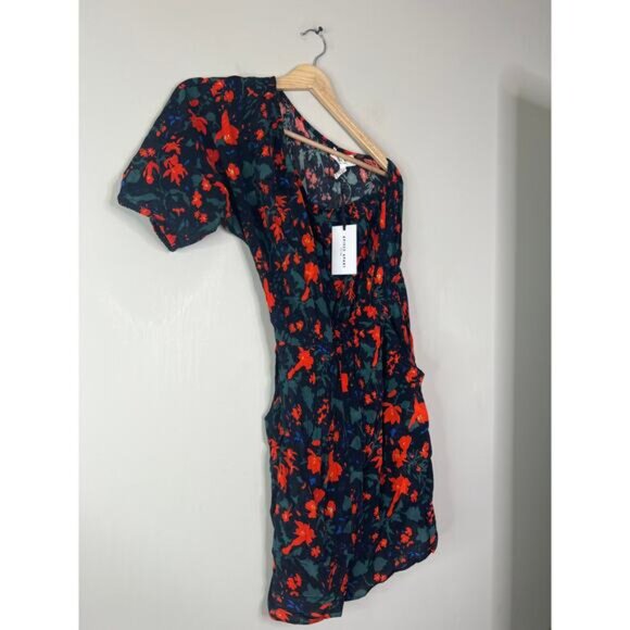 NWT Apiece Apart Palma One Shoulder Puff Sleeve Floral Mini Dress Multi Color - Picture 3 of 8